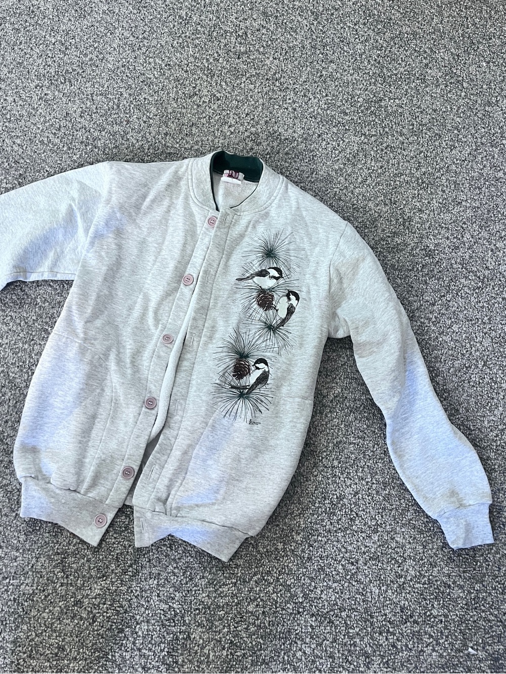 Women’s Grey Button-Up Jacket with Chickadee Print